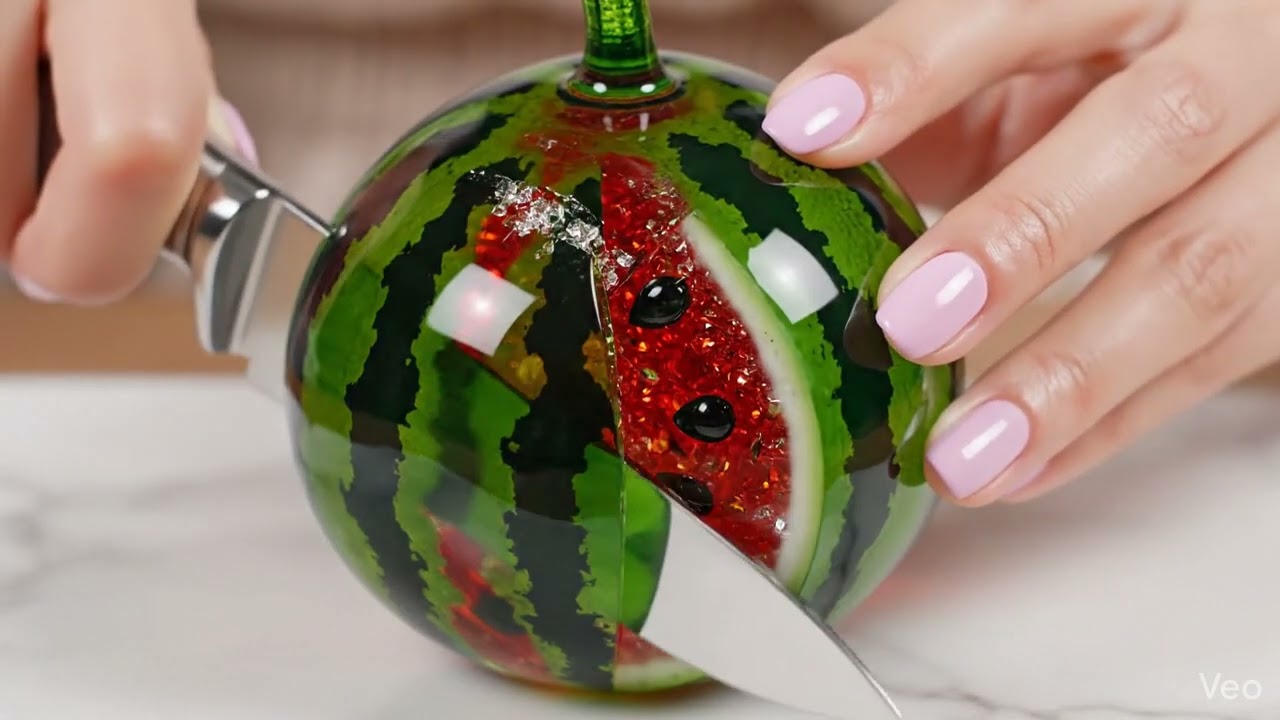 EXTREMELY SATISFYING Glass Cutting Watermelon ASMR 😍