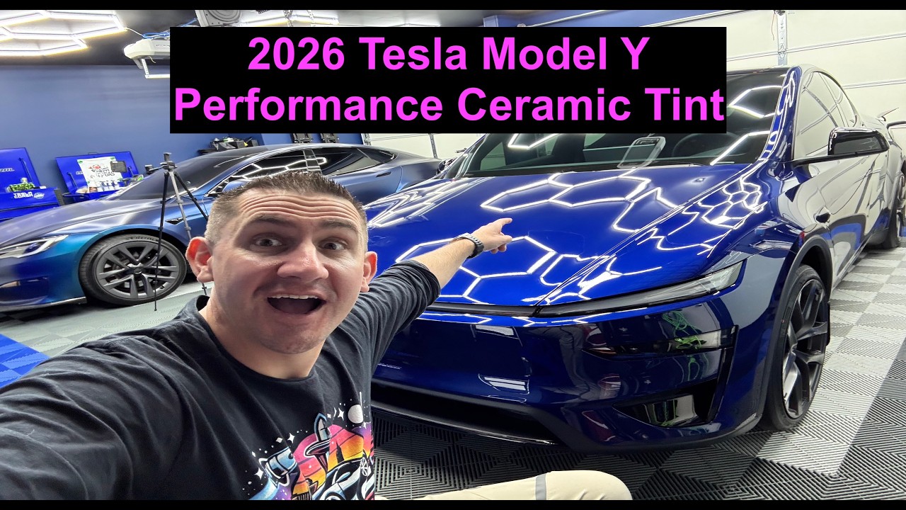 Тонировка стекол керамическим покрытием на Tesla Model Y Performance 2026 года выпуска.
