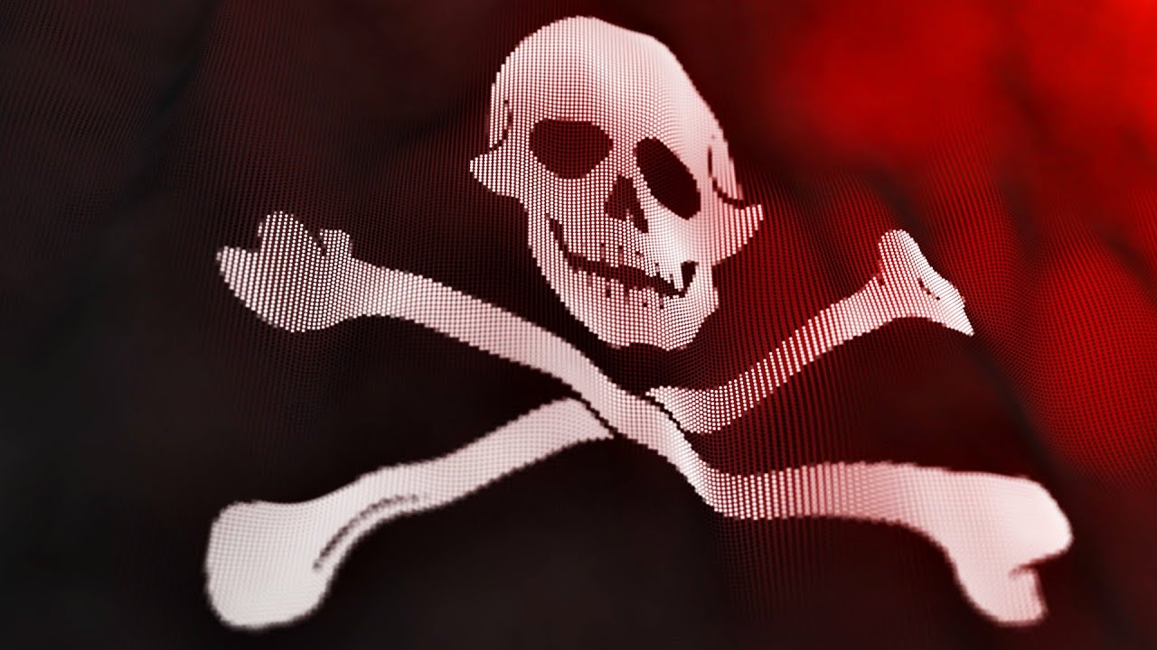 ☠ Пиратский флаг из частиц развивается на ветру. Стилизованное зацикленное видео +4K 60FPS