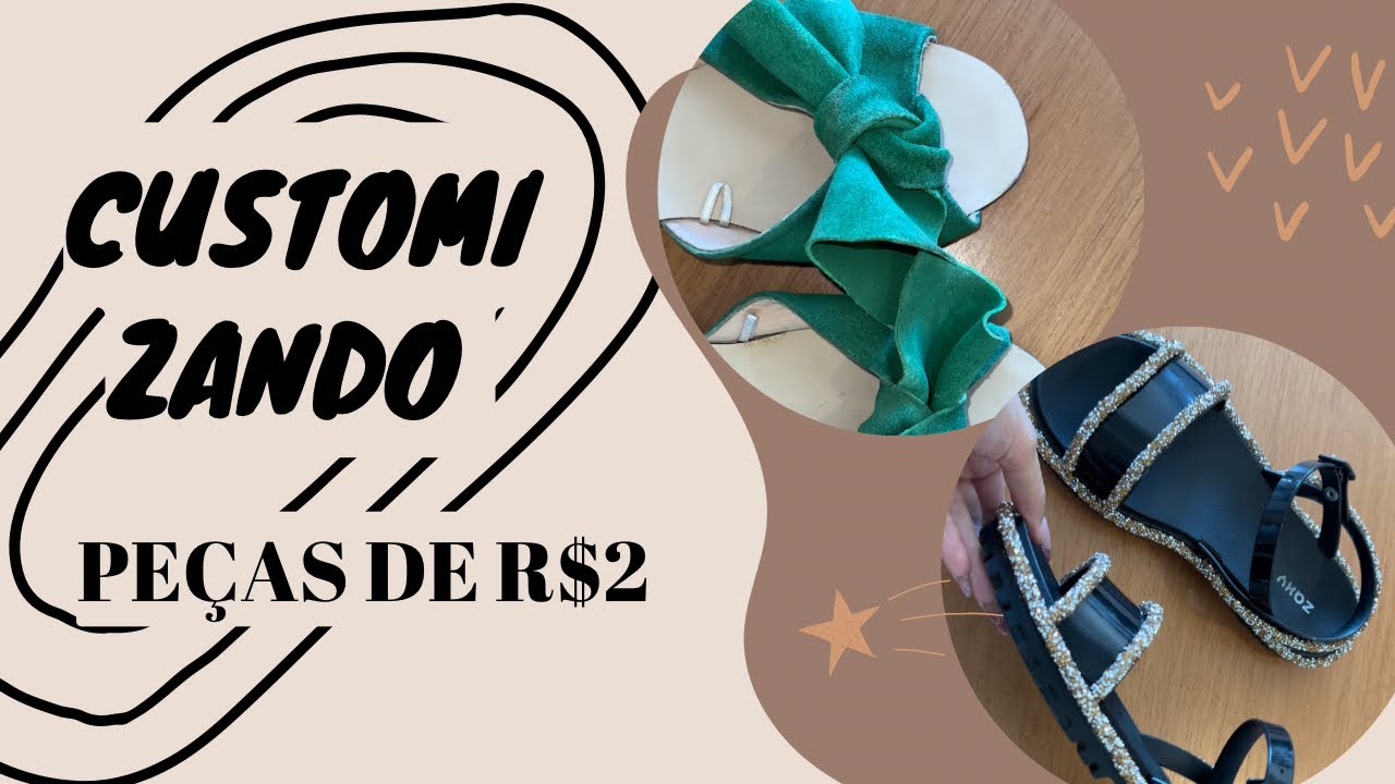 TRANSFORMANDO CALÇADOS DE BRECHÓ para o verão | ideias de customização de rasteirinhas e papetes