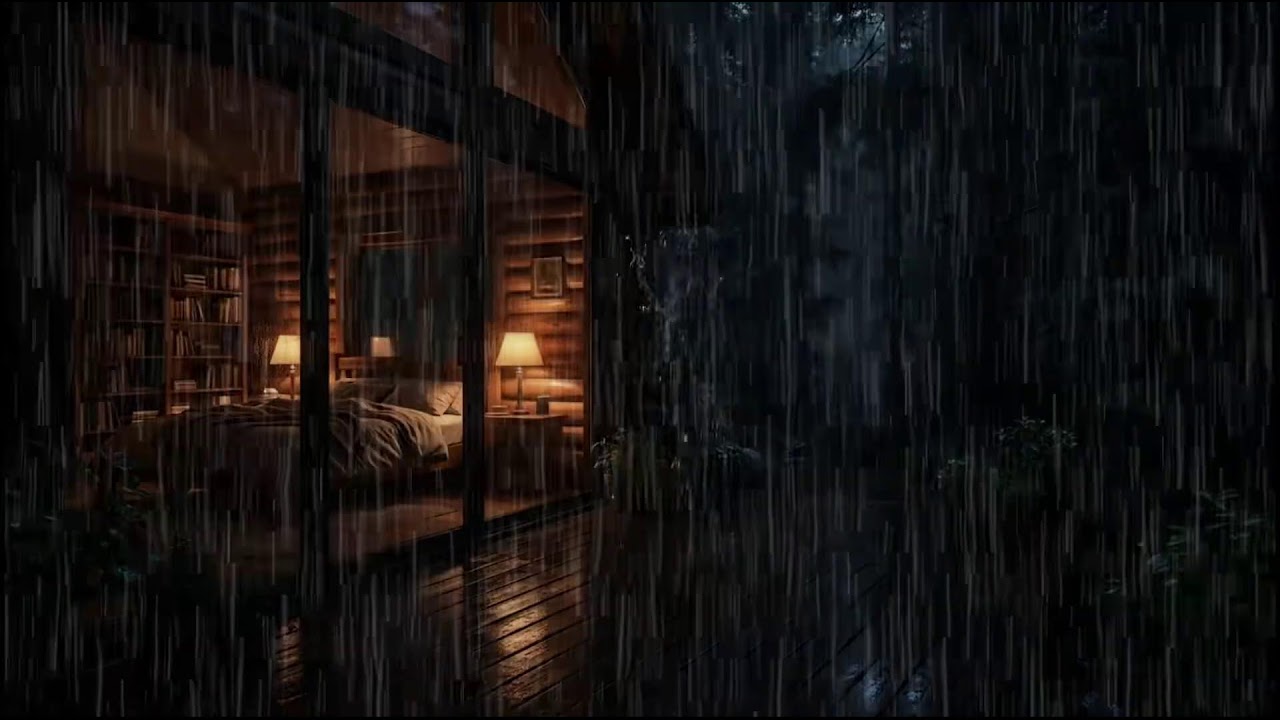 Forest Cabin at Night 🌲 | Gentle rain falling outside, calming rain ambience for peaceful relaxation