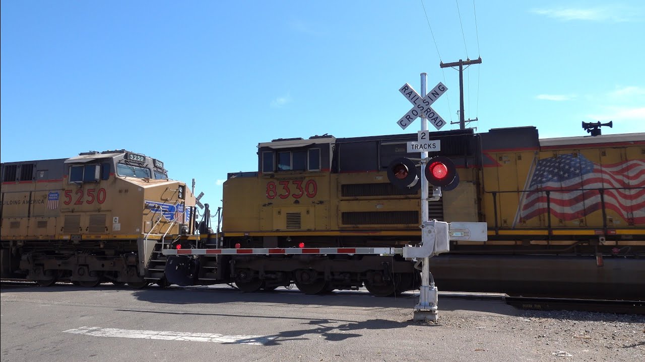 UP 2560 Manifest With Mid DPU South, E. Church St. Railroad Crossing, Stockton CA