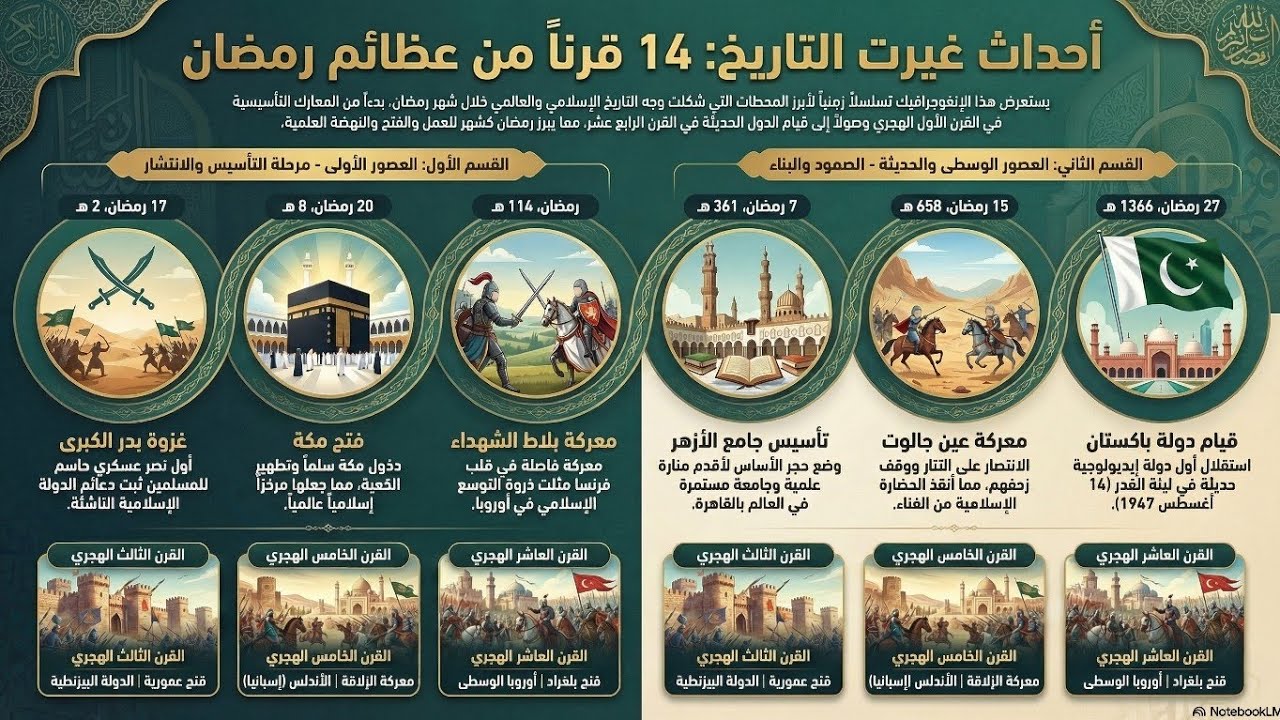 رمضان المبارك: الأحداث التاريخية العظيمة من القرن الأول إلى القرن الرابع عشر.