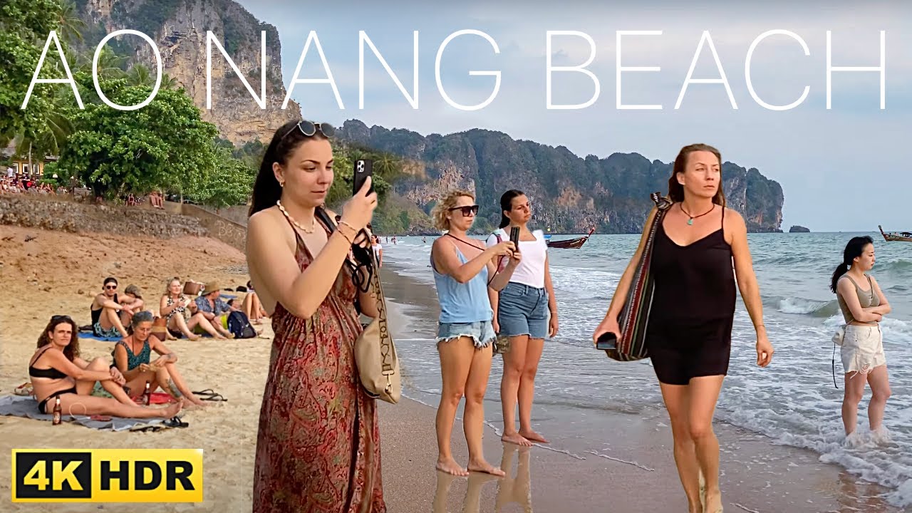 4K 🇹🇭 Sunset Walking Ao Nang Beach in Krabi. Thailand 2023