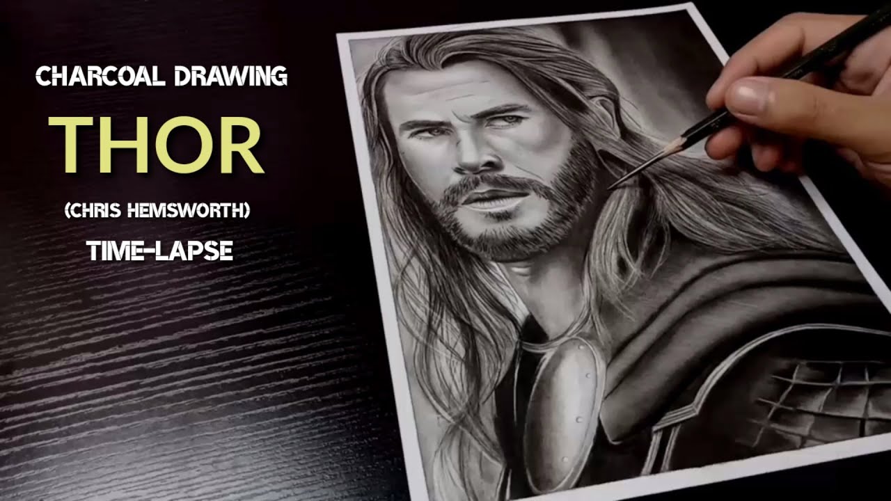 CHARCOAL DRAWING THOR (Chris Hemsworth) time-lapse