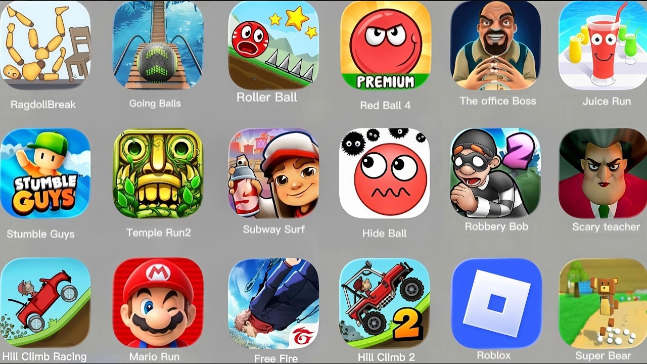 RagdollBreak,Juice Run,BoomSlingers,Robbery Bob,Roller Ball,Templerun2,Hide Ball