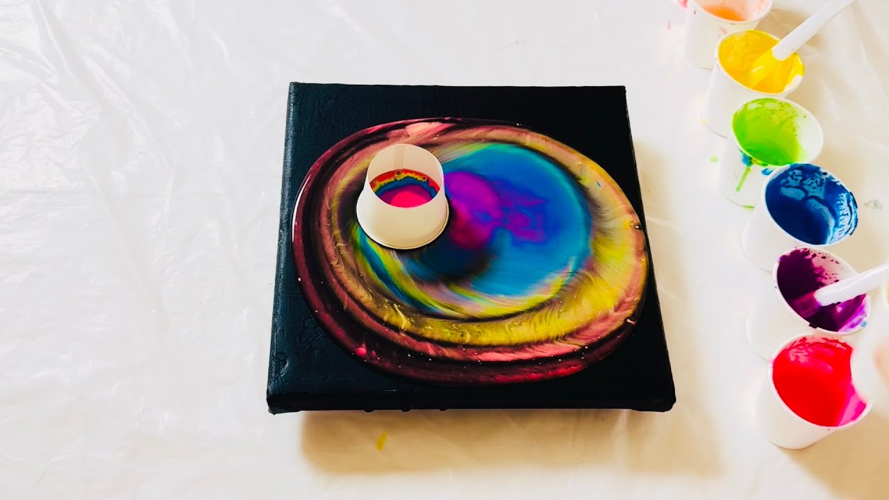 Fluid Art | My First Galaxy Acrylic Pour: Open Cup Technique with Rainbow Colors!🌈 | Abstract Art