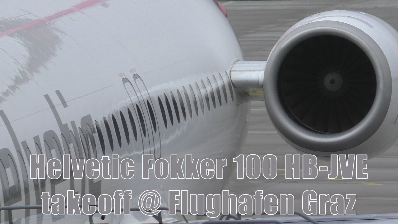 Helvetic Airways Fokker 100 close up & takeoff @ Flughafen Graz | HB-JVE