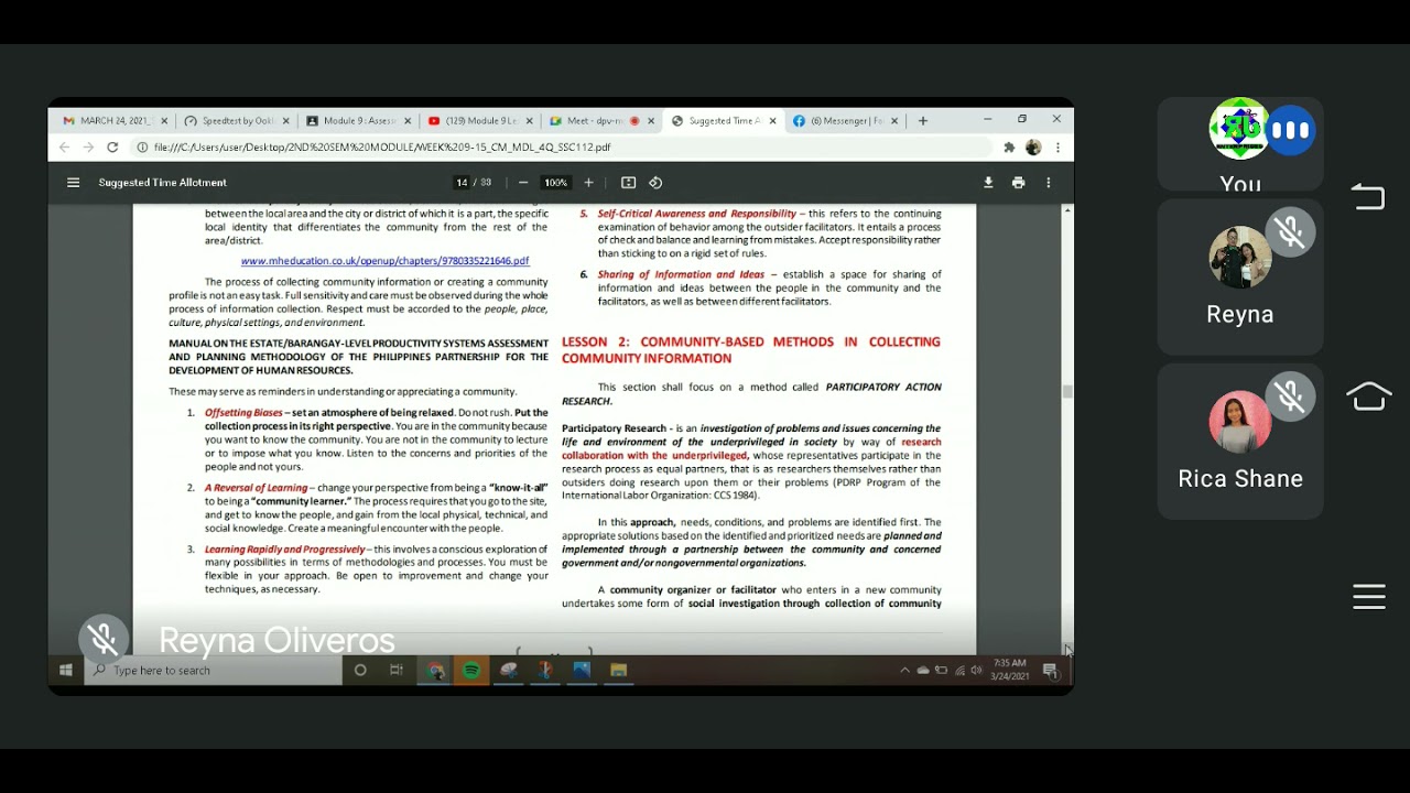 SSC112 MODULE 9 Lesson 2 : Community-Based Methods in Collecting Community Information