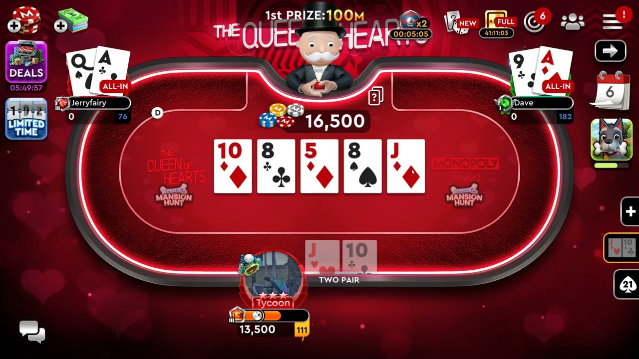 Monopoly Poker Playing The Queen Of Hearts Table