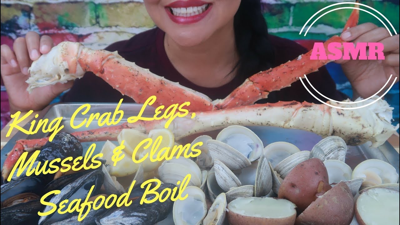 ASMR - Leg Day #13 King Crab Legs With Clams & Mussels & Bloves Sauce (No Talking) Request