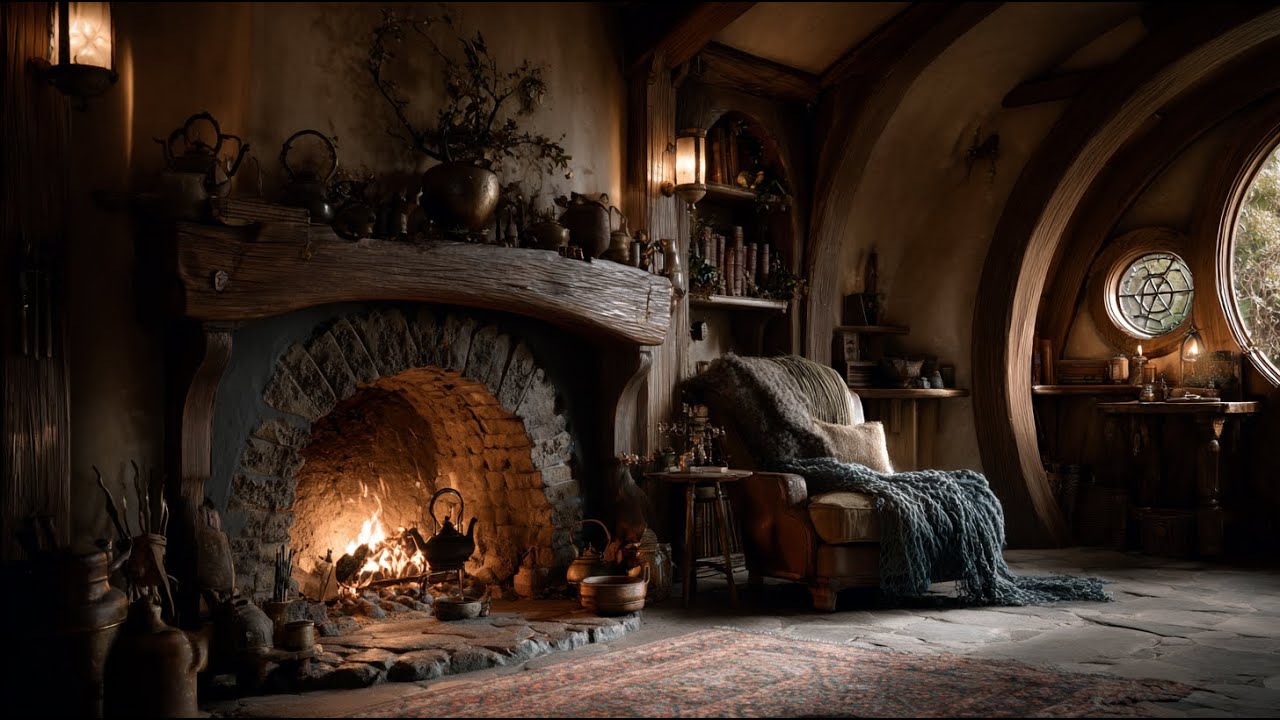 Shire's Gentle Ember: Hobbit Home's Evening Lullaby | Tolkien-Inspired | LOTR Ambient Music