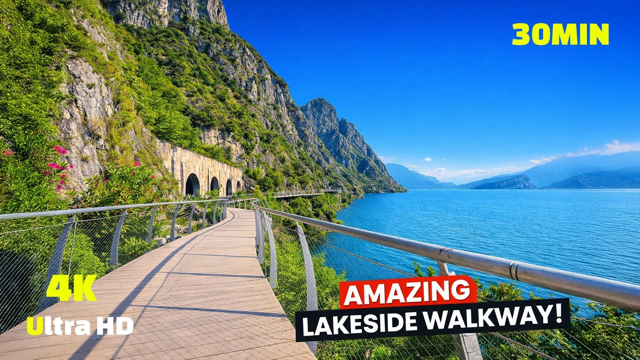 Virtual Run 4k - 30 Minute Treadmill Workout Scenery Lake Garda - Passerella ciclopedonale