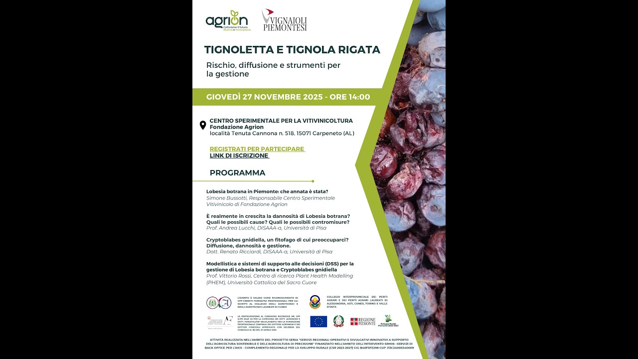 Incontro 27.11.2025 Tignoletta e Tignola Rigata Rischio, diffusione e strumenti per la gestione