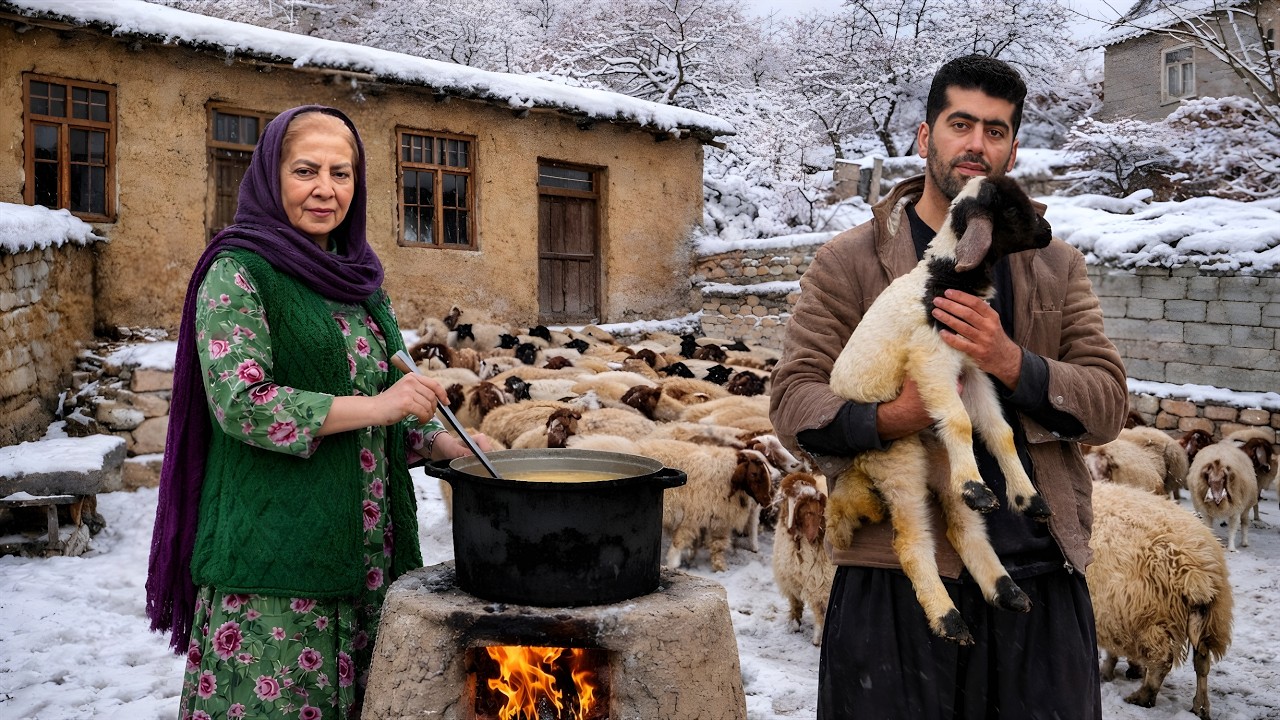 A Cold Winter Day -21C&deg; in a mountain village Making Traditional Kurdish 