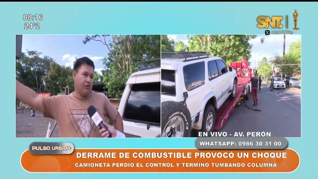 Derrame de combustible de bus causó un choque