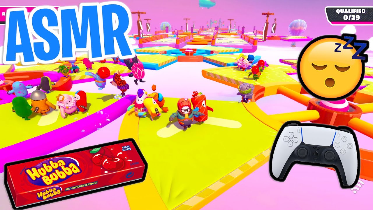 ASMR Gaming 😴 Fall Guys Super Fun! Relaxing Gum Chewing 🎮🎧 Controller Sounds + Whispering 💤