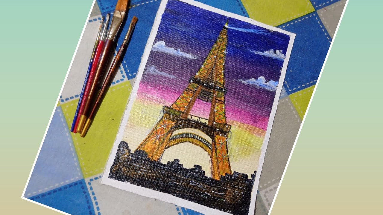 Eiffel tower painting | Eiffel tower at night | step by step painting | easy acrylic painting
