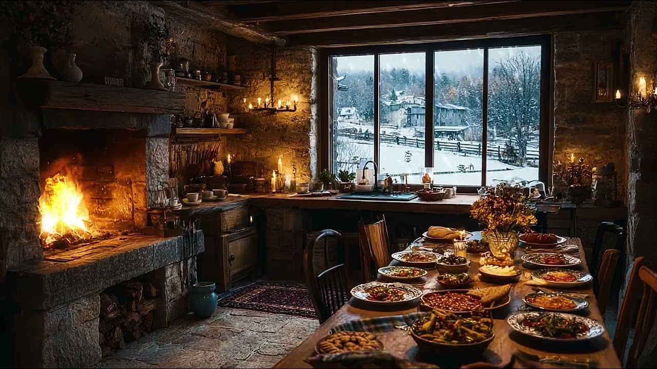 1950s Snowy Morning in a Cozy Kitchen ❄️ Vintage Piano for Peace & Relaxation
