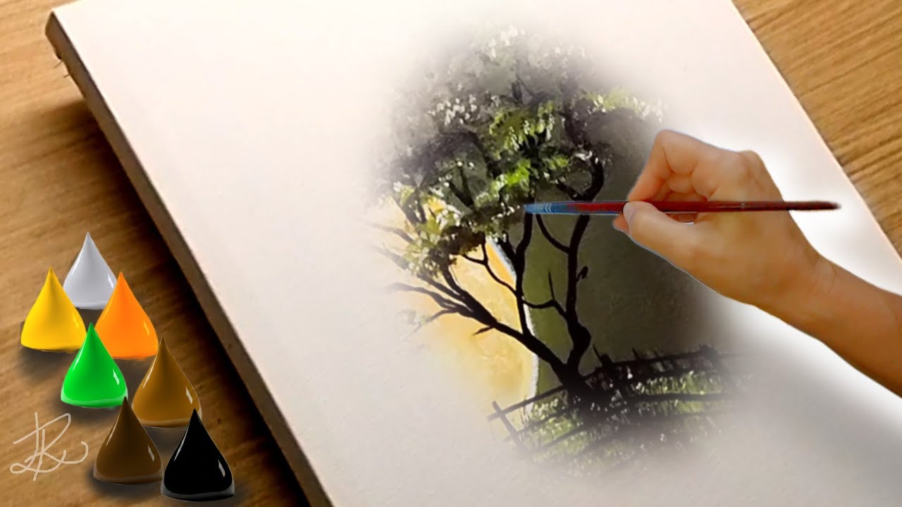 Calm and Relax Painting| Illuminated Night – How to Paint easy Acrylic Painting Step by Step