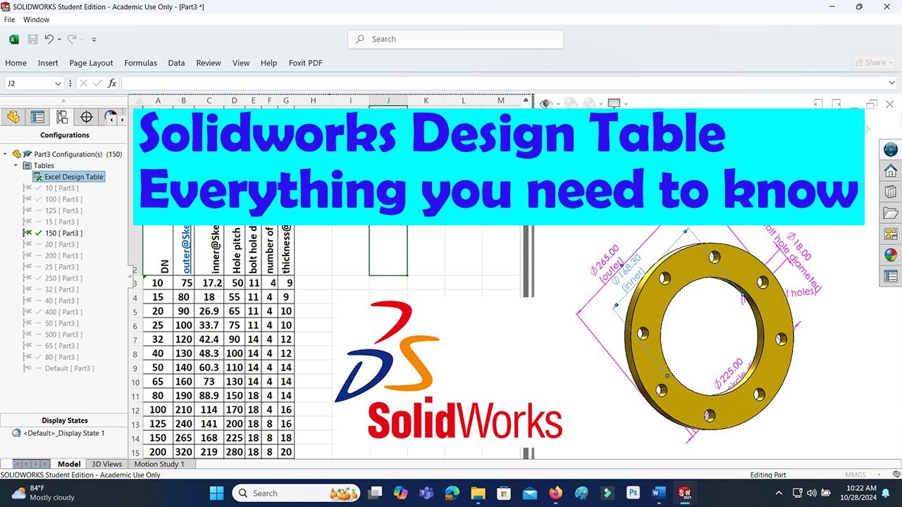 Как использовать таблицы параметров SolidWorks