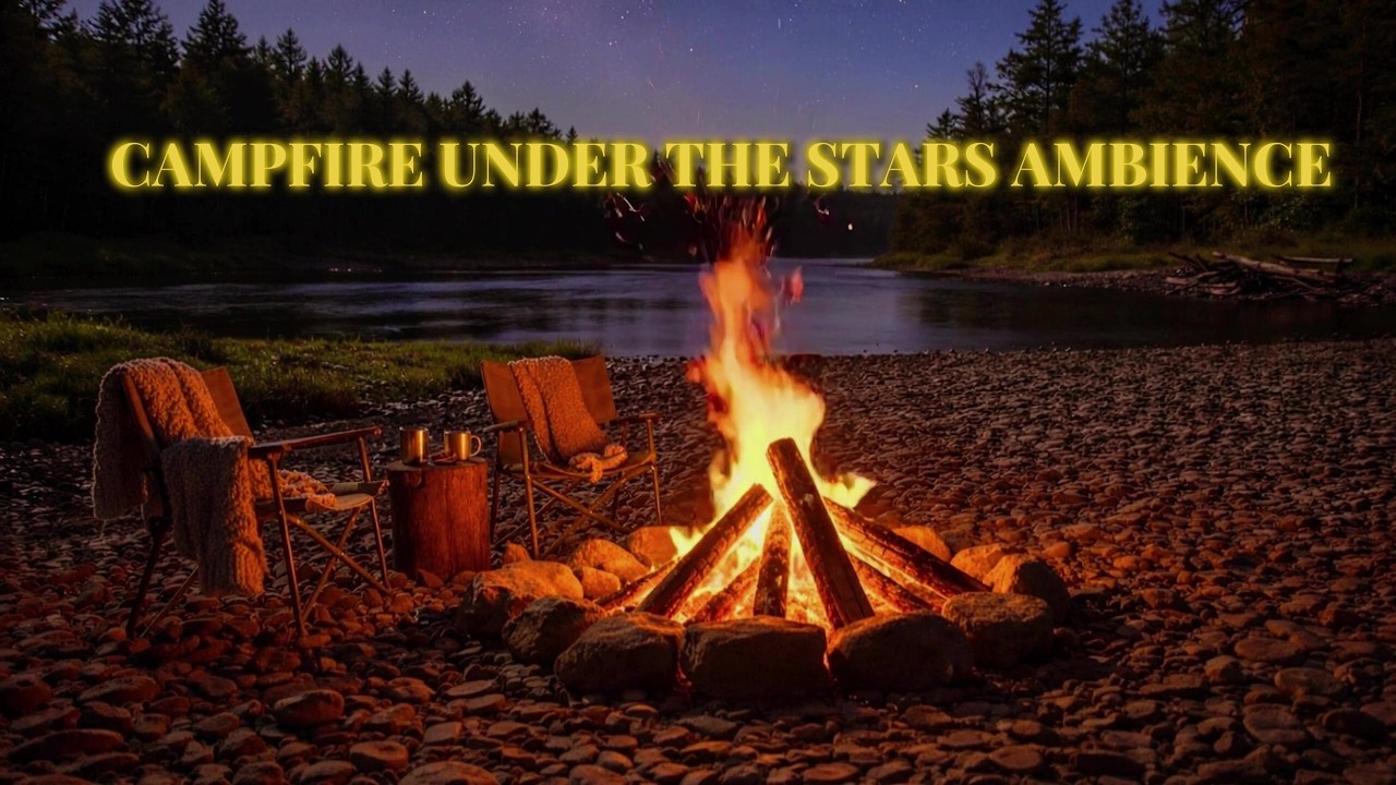 Campfire Under the Stars 🔥 Cozy Night Fire & River Ambience for Sleep & Relaxation 2 hrs long