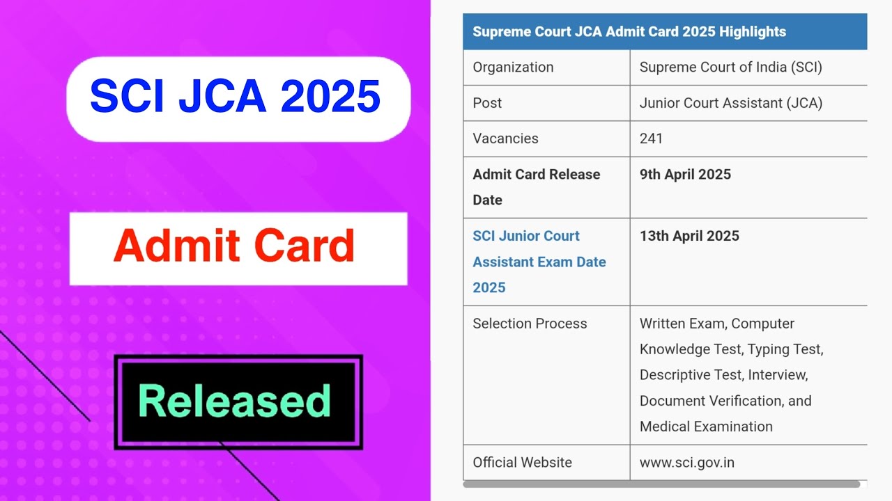 SCI JCA 2025 Admit Card Released | SCI JCA Admit Card Out | MDE