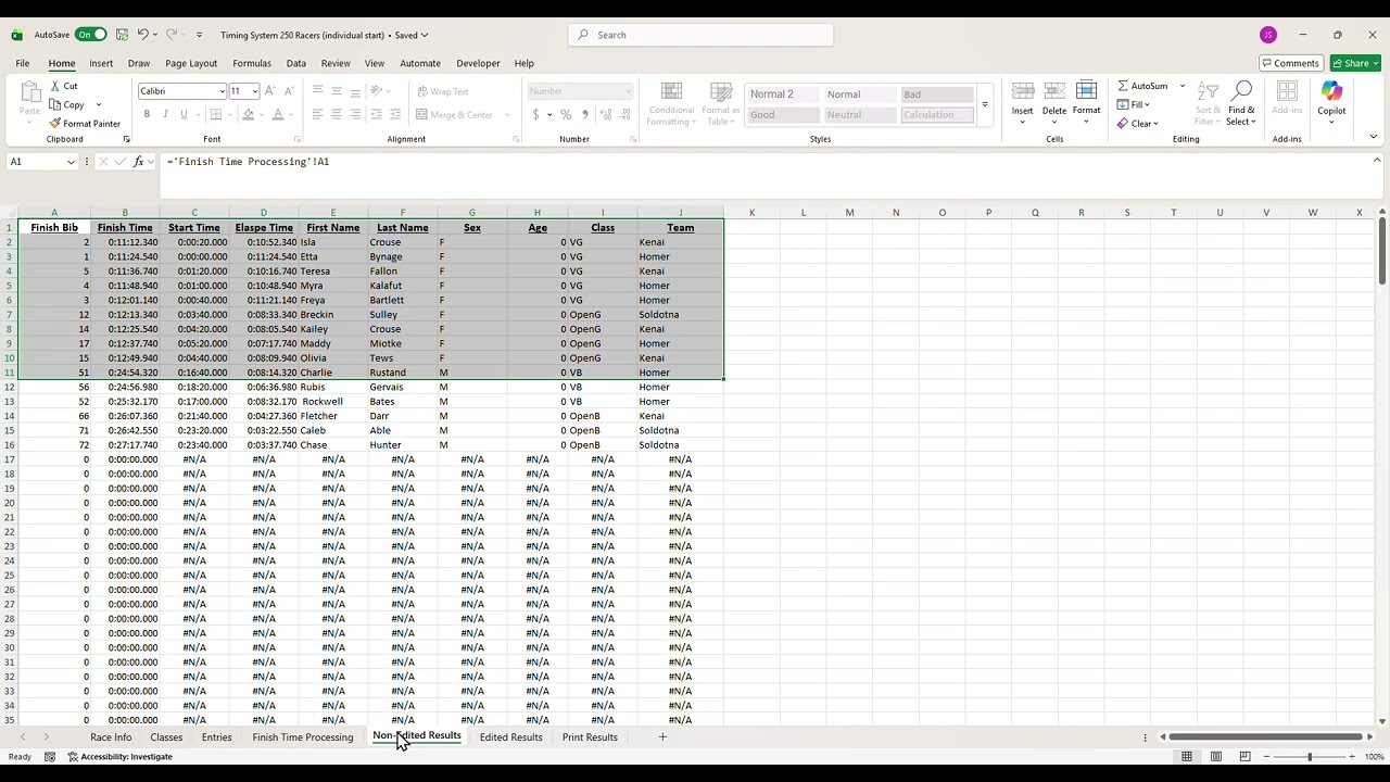 Excel Timing System