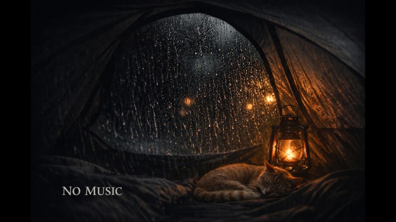 Heavy Rain on Tent at Night with Sleeping Cat | 8 Hours Deep Sleep | No Music