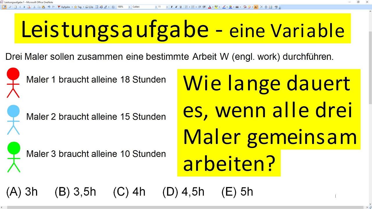 Leistungsaufgabe - Wie lange brauchen 3 Maler für die Arbeit? - Typ 1 Aufgabe