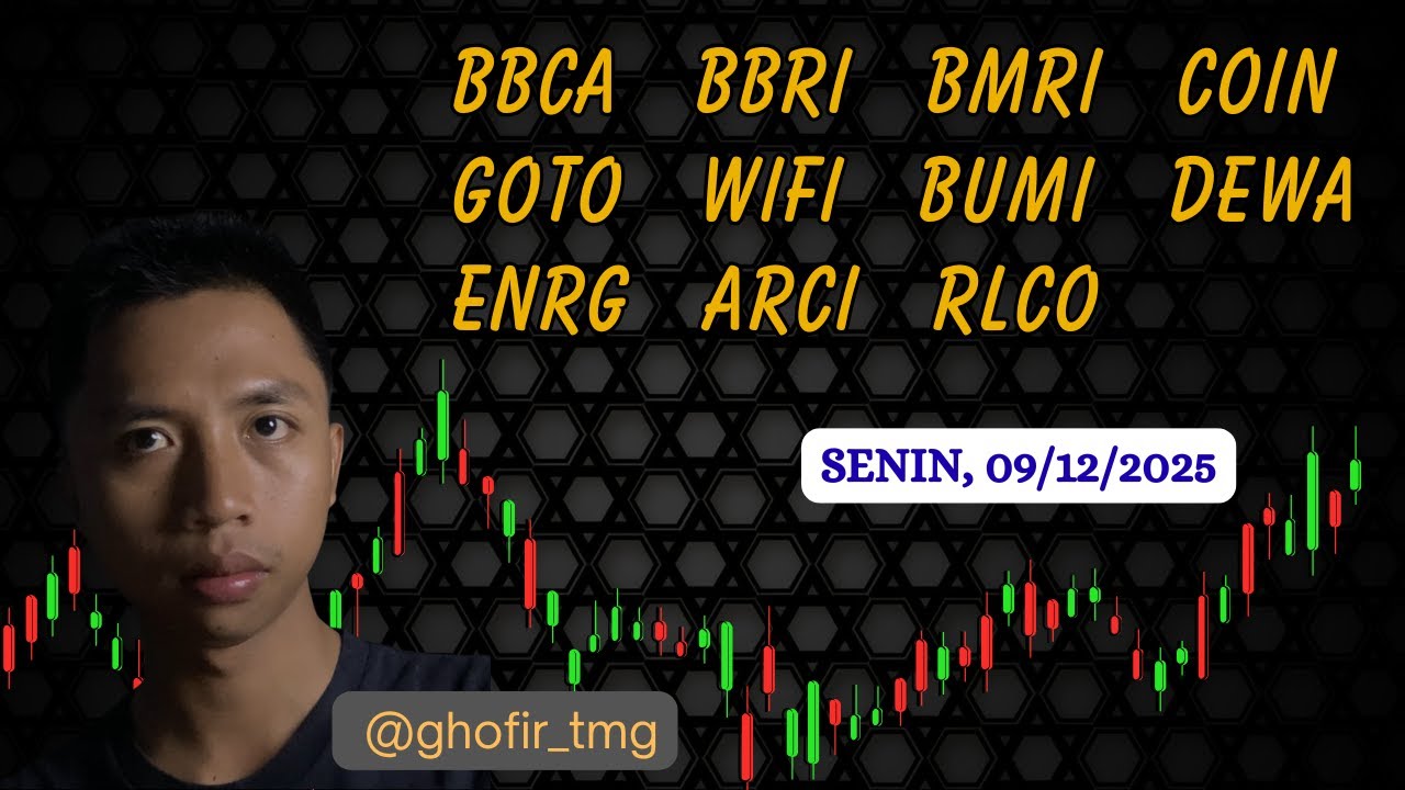 Analisa Saham 09 Des 2025, IHSG BBCA BBRI BMRI COIN GOTO WIFI BUMI DEWA ENRG ARCI RLCO