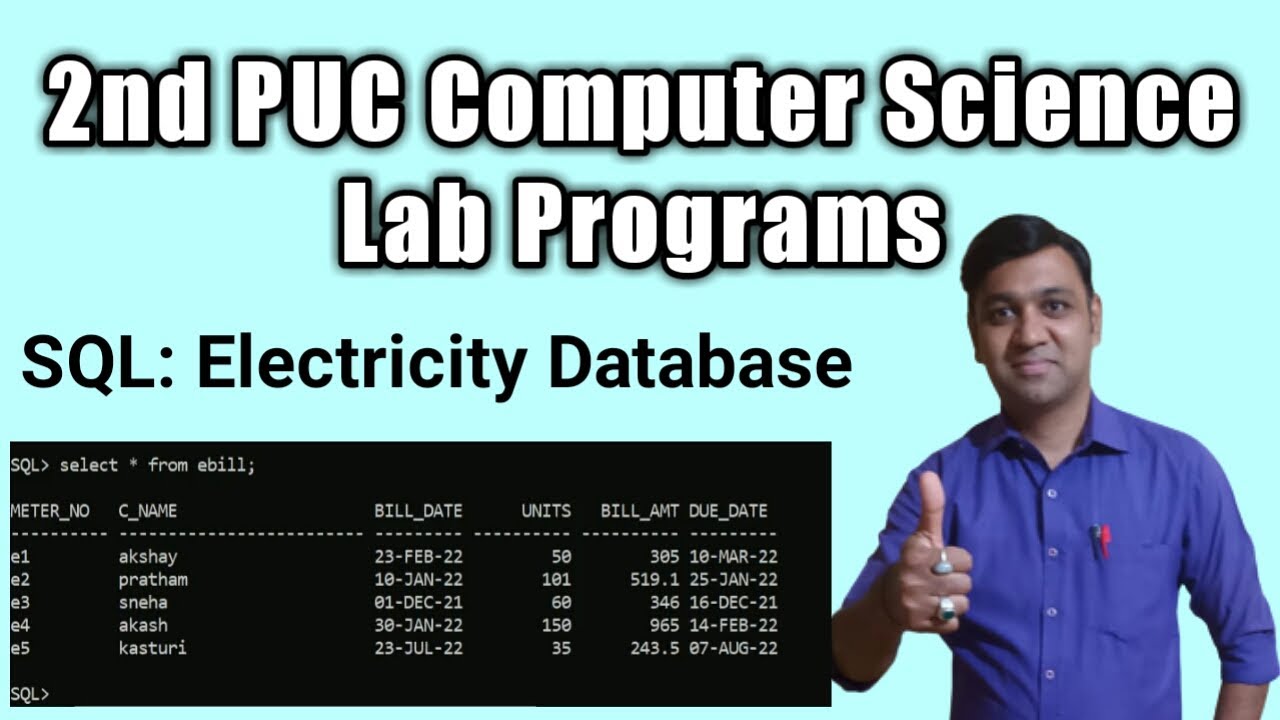 SQL: Generate the electricity bill for one consumer | 2nd puc computer science lab programs