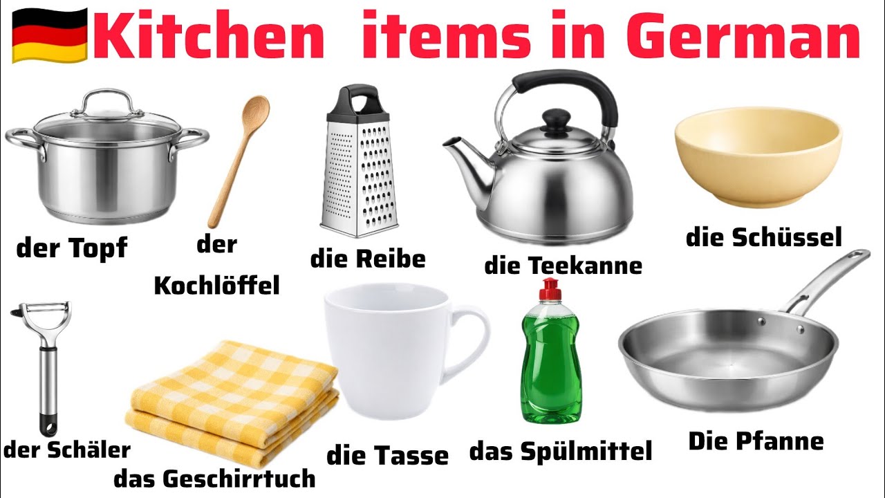 Kitchen items in German || German learning || kitchen essentials in German 