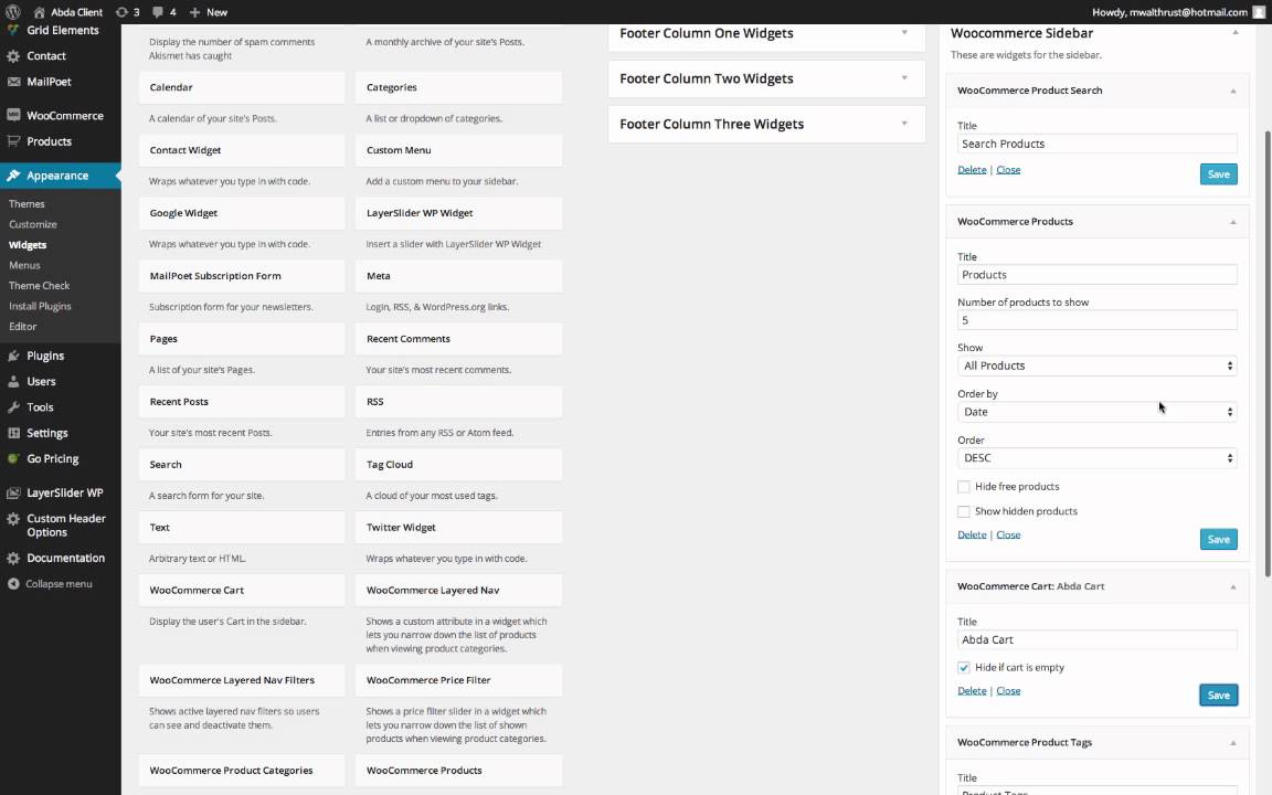 Abda Client Doc: Woocommerece Sidebar