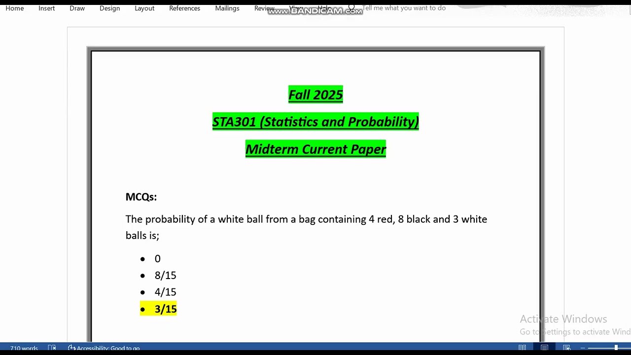 STA301 Midterm Current Paper Fall 2025 || Statistics and Probability || VU Zone