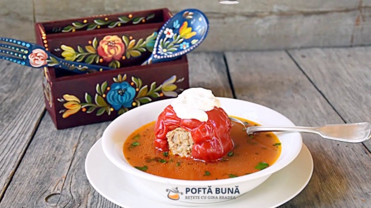 Supa, ciorba de ardei umpluti, reteta ardeleneasca, video pas cu pas