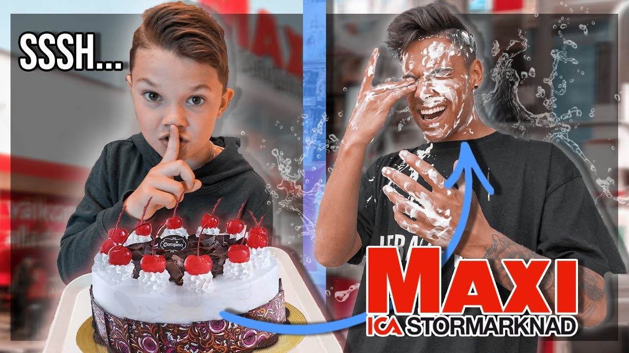 GRANNEN MÅNS PRANKAR MIG INNE PÅ ICA MAXI... *Tårta i ansiktet*