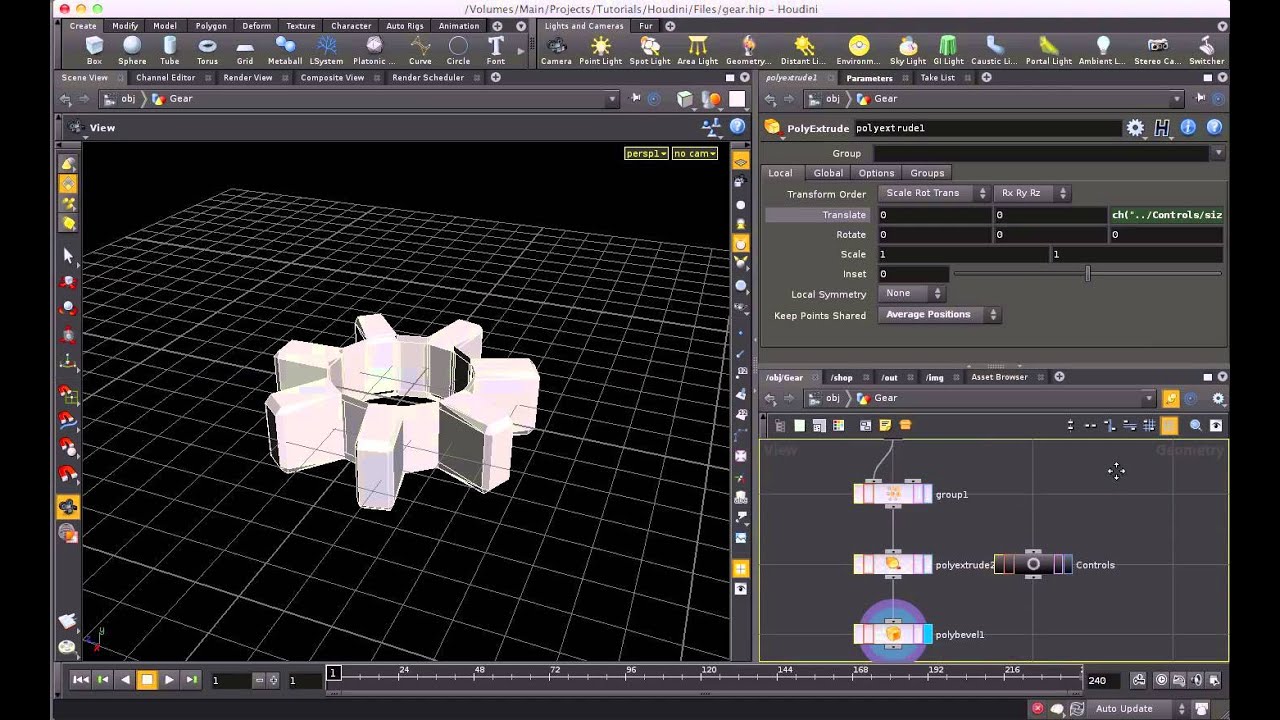 Modelling Procedual Gear. Side FX Houdini Tutorial.