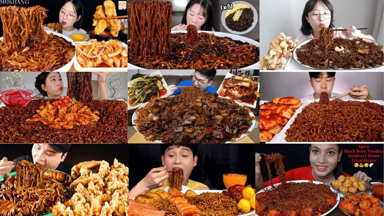 Mukbang Eating BLACK BEAN NOODELS ⚫ ||  Jajangmyeon compilation video