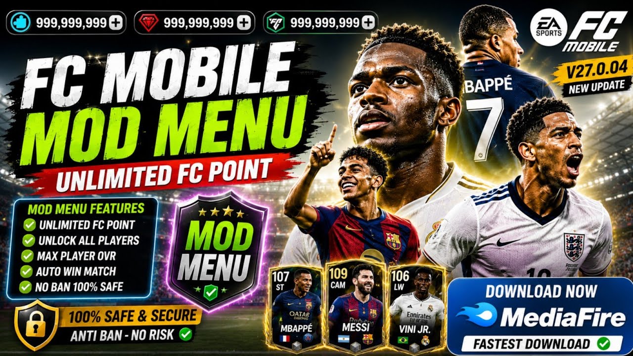 TUTORIAL!🥶 FC Mobile Mod Menu Apk v27.0.04 Unlimited Money & Fc Points | Fc Mobile Mod Apk 2026