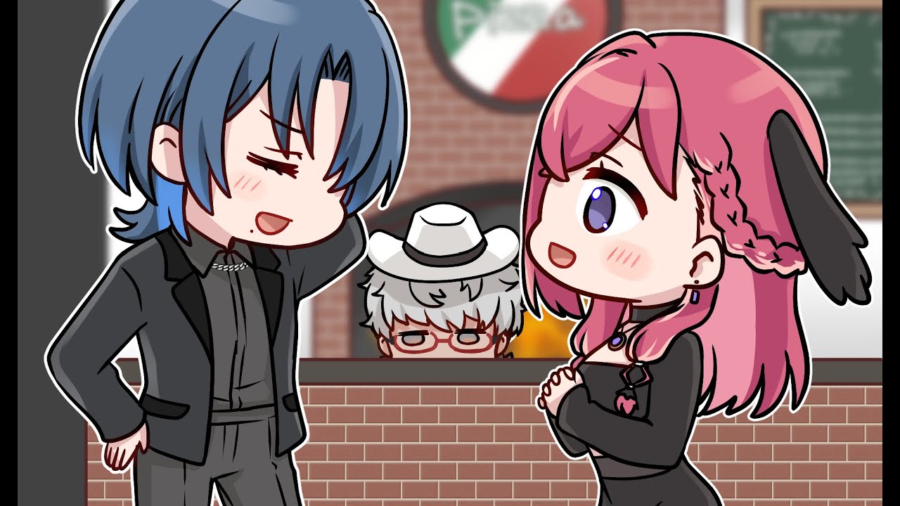 【ピザ屋手描き】青くんピザ屋との初対面！配信外でアリアちゃんをナンパしに行く【火威青/アルランディス/昏昏アリア/切り抜き漫画】
