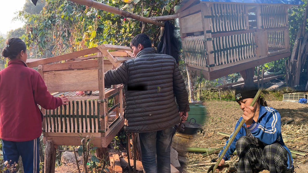 In village making beautiful chicken shelters || Beauty Village Nepal ||