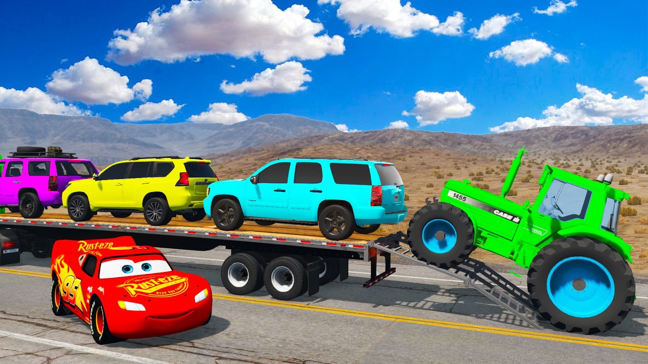 Flatbed Truck McQueen  /   Transportation with Truck- Pothole vs Car #90s  Beamng.Drive Gameplay