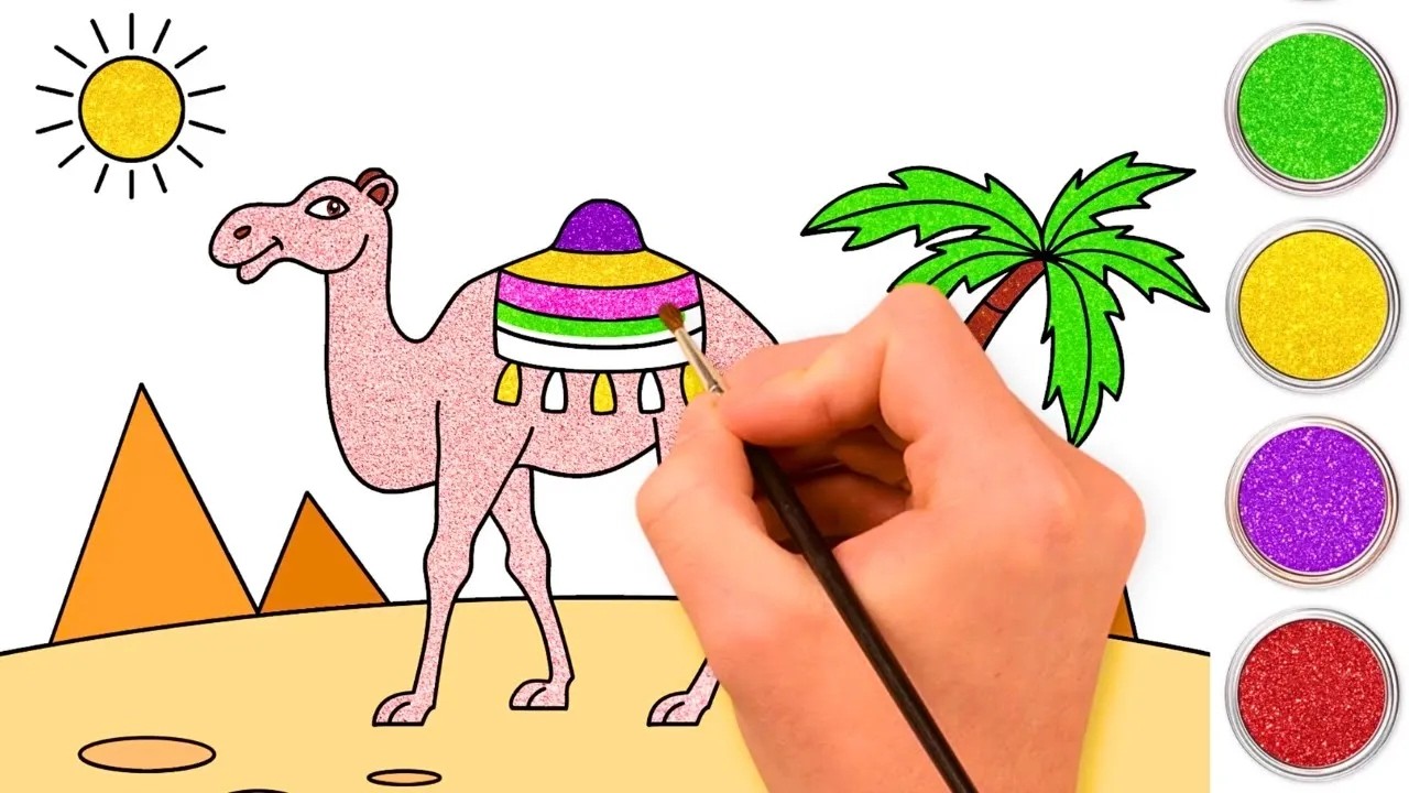 ارسم جملًا في الصحراء | تعلم الألوان مع الرسم مع Chiki Art Arabic