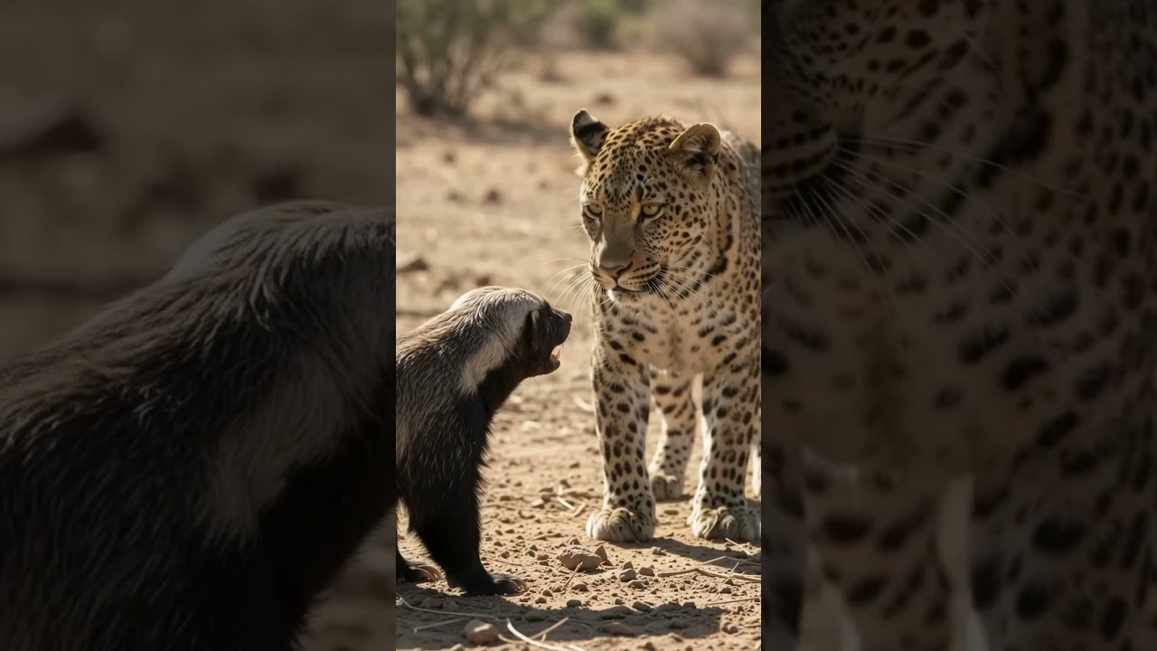 The Leopard Dropped the Honey Badger&hellip; BIG Mistake! #HoneyBadger #Leopard #Wildlife #Nature #Shorts