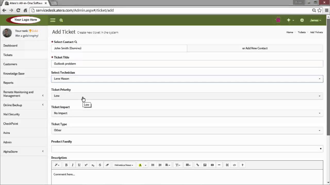 Create new ticket | Atera Cloud IT Management