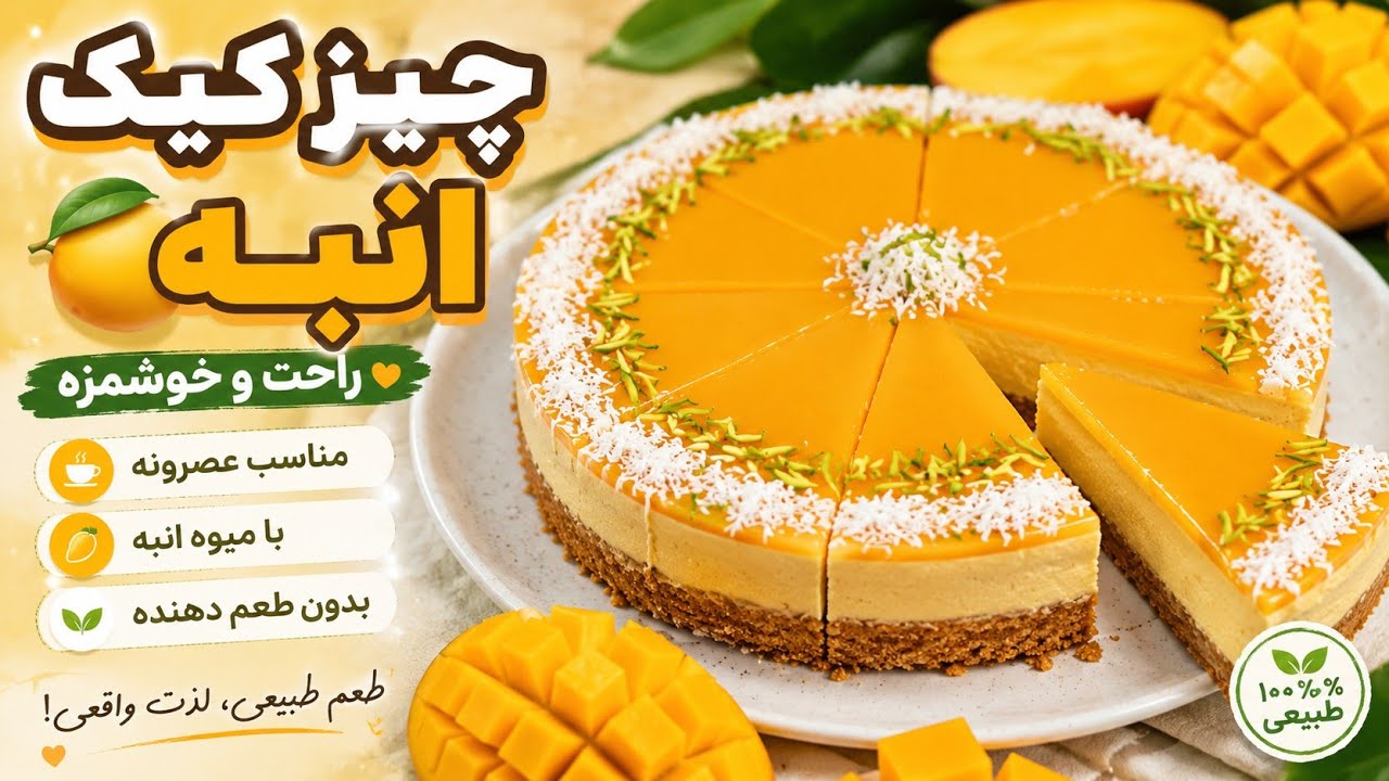 Mango Cheesecake Baking Recipe   طرز تهیه چیز کیک انبه