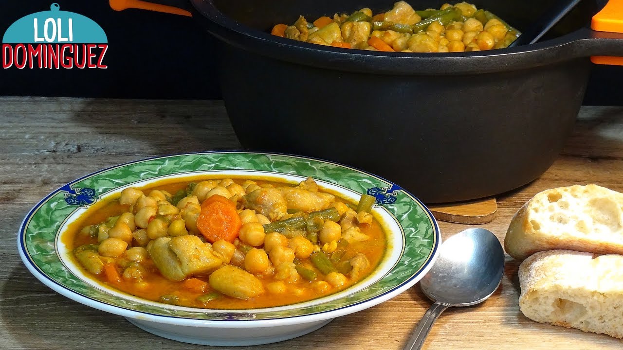 GUISO DE GARBANZOS CON POLLO. Una receta fácil rápida y muy saludable. Loli Domínguez - Recetas.