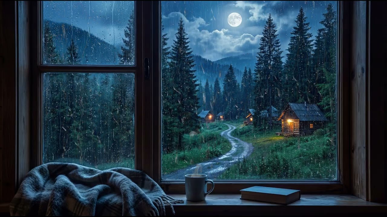 Rain Sound with Soft Piano for Relaxing and Sleep 4K Window