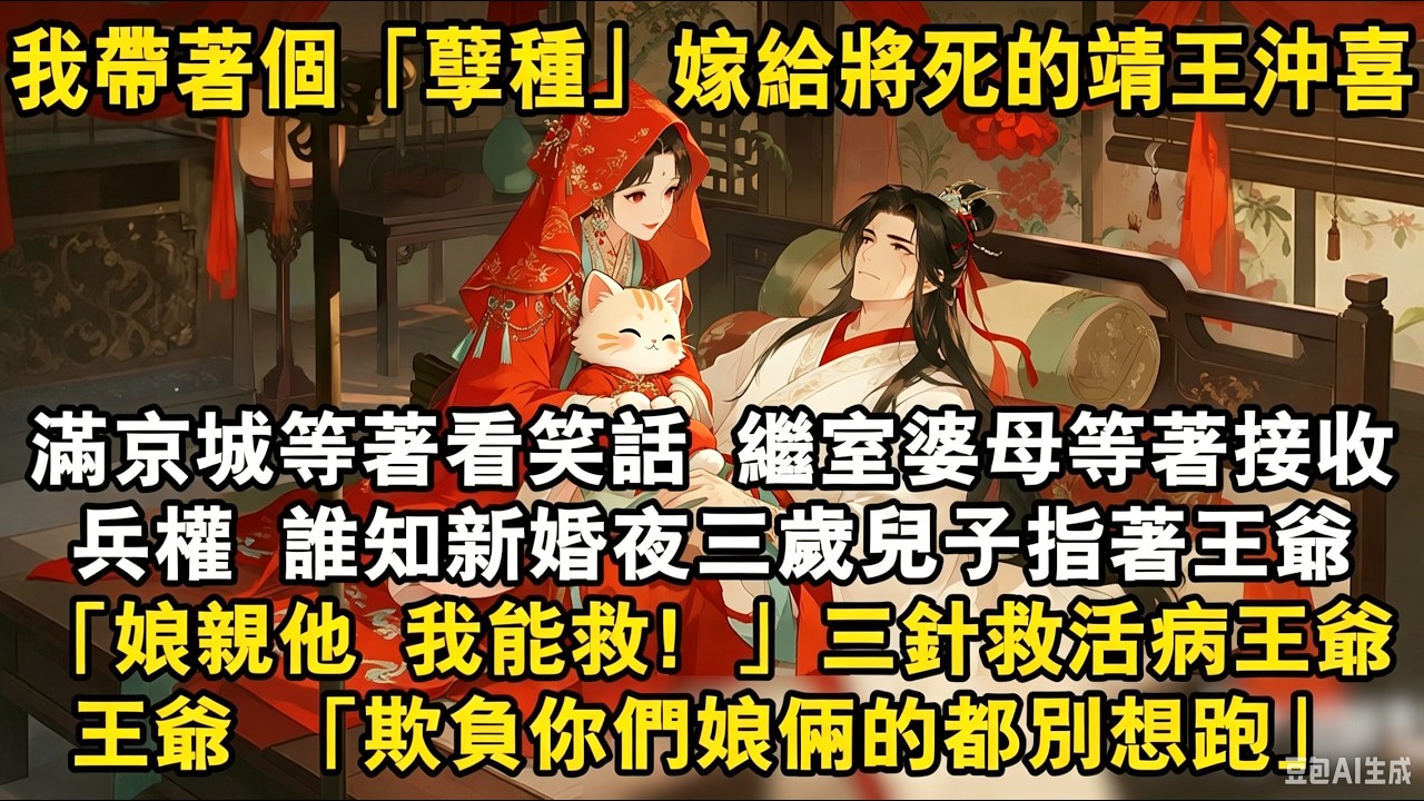 我帶著個「孽種」嫁給將死的靖王沖喜,滿京城等著看笑話 繼室婆母等著接收兵權 誰知新婚夜三歲兒子指著王爺「娘親他 我能救！」三針救活病王爺「欺負你們娘倆的都別想跑」#爽文 #情感 #故事頻道 #情感